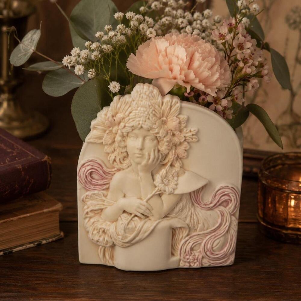 West Coast Designs Art Nouveau Lady Vase Floral Relief Decor